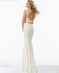 Two-Piece Embroidered Prom Dress with Open Keyhole Back