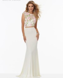 Two-Piece Embroidered Prom Dress with Open Keyhole Back